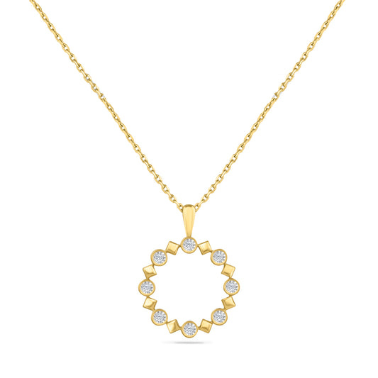 14K TWO-TONE DIAMOND CIRCLE PENDANT WITH 8 DIAMONDS 0.20CT ON 18 INCHES CURB CHAIN