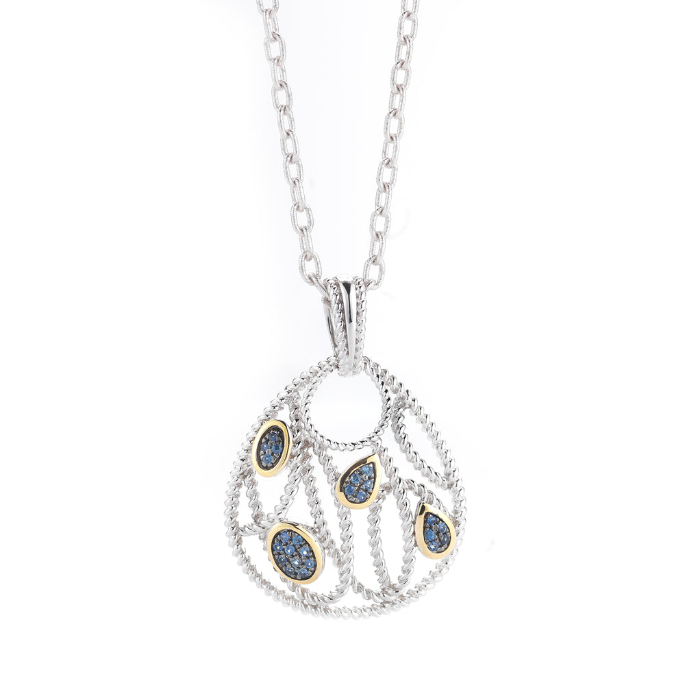 STERLING SILVER AND 14K PENDANT WITH SAPPHIRES ON 18 INCHES CHAIN