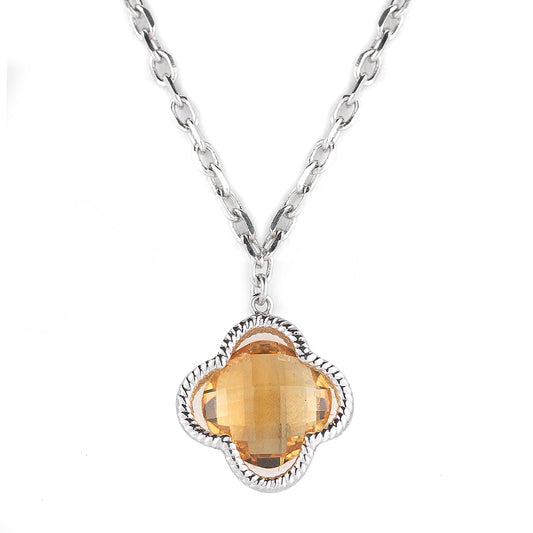 STERLING SILVER CITRINE NECKLACE ON 18 INCHES CHAIN