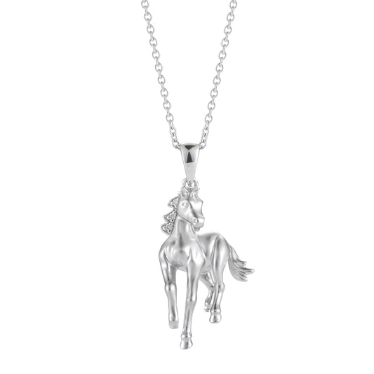 14K WHITE GOLD TROTTING HORSE AND DIAMOND NECKLACE 1 ON 18 INCHES CHAIN