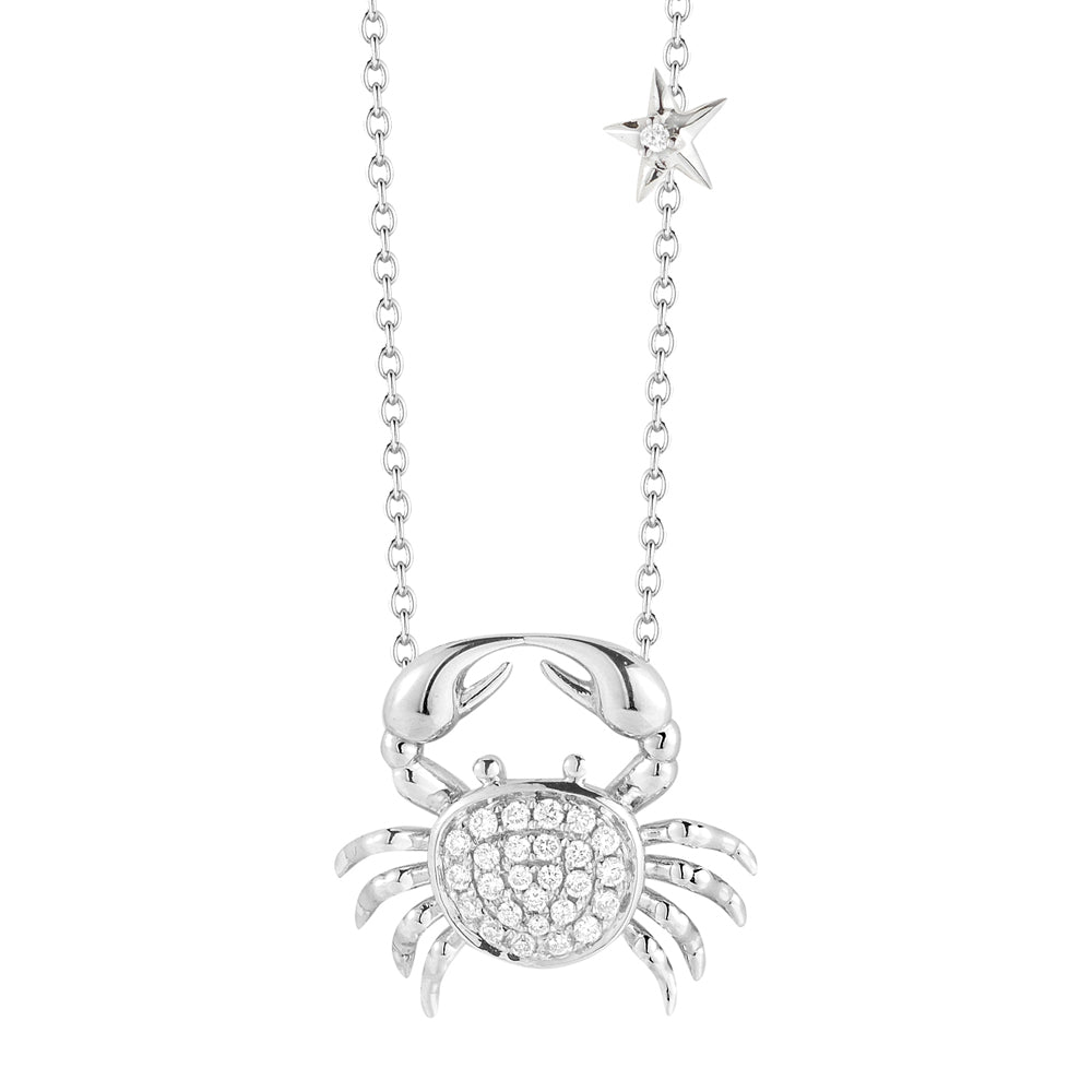 14K GOLD CRAB AND DIAMOND NECKLACE, 16" CHAIN 1/2" DIAMETER