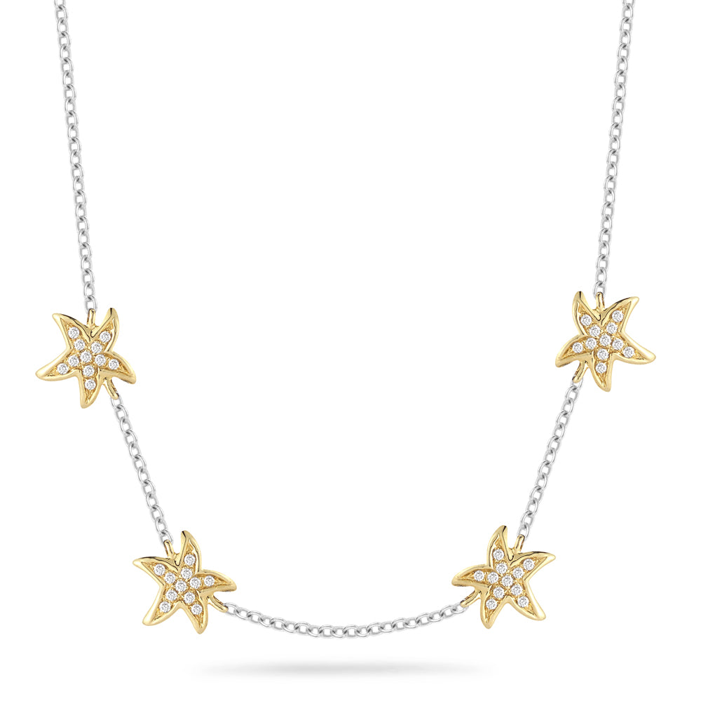 14K DELICATE DIAMOND STARFISH NECKLACE, EACH STARFISH 1/4 ON 18 INCHES CHAIN