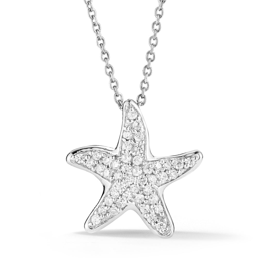 14K STARFISH NECKLACE  WITH 45 DIAMONDS 0.37CT 3/4 ON 18 INCHES CABLE CHAIN