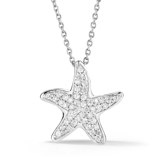 14K STARFISH NECKLACE WITH 45 DIAMONDS 0.37CT 3/4 ON 18 INCHES CABLE CHAIN