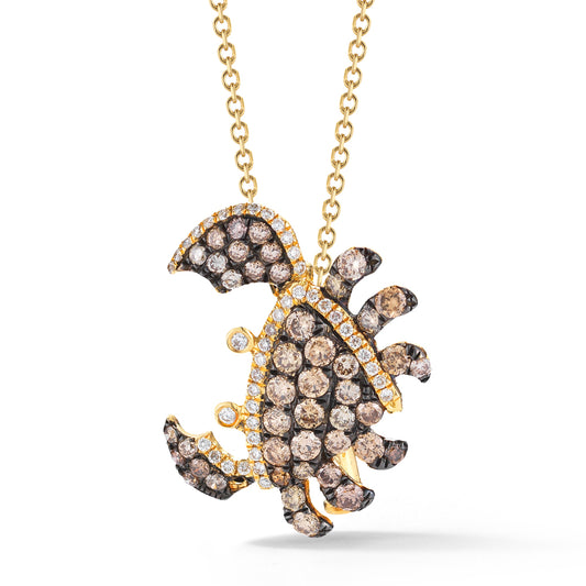 18K CRAB PENDANT WITH 42 DIAMONDS 0.14C & 45 BROWN DIAMONDS 0.87C, 18" CHAIN