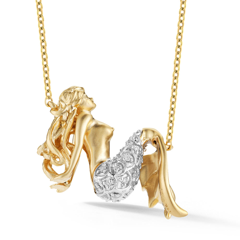 14K MERMAID PENDANT WITH DIAMONDS  3/4" ON 18 INCHES CHAIN