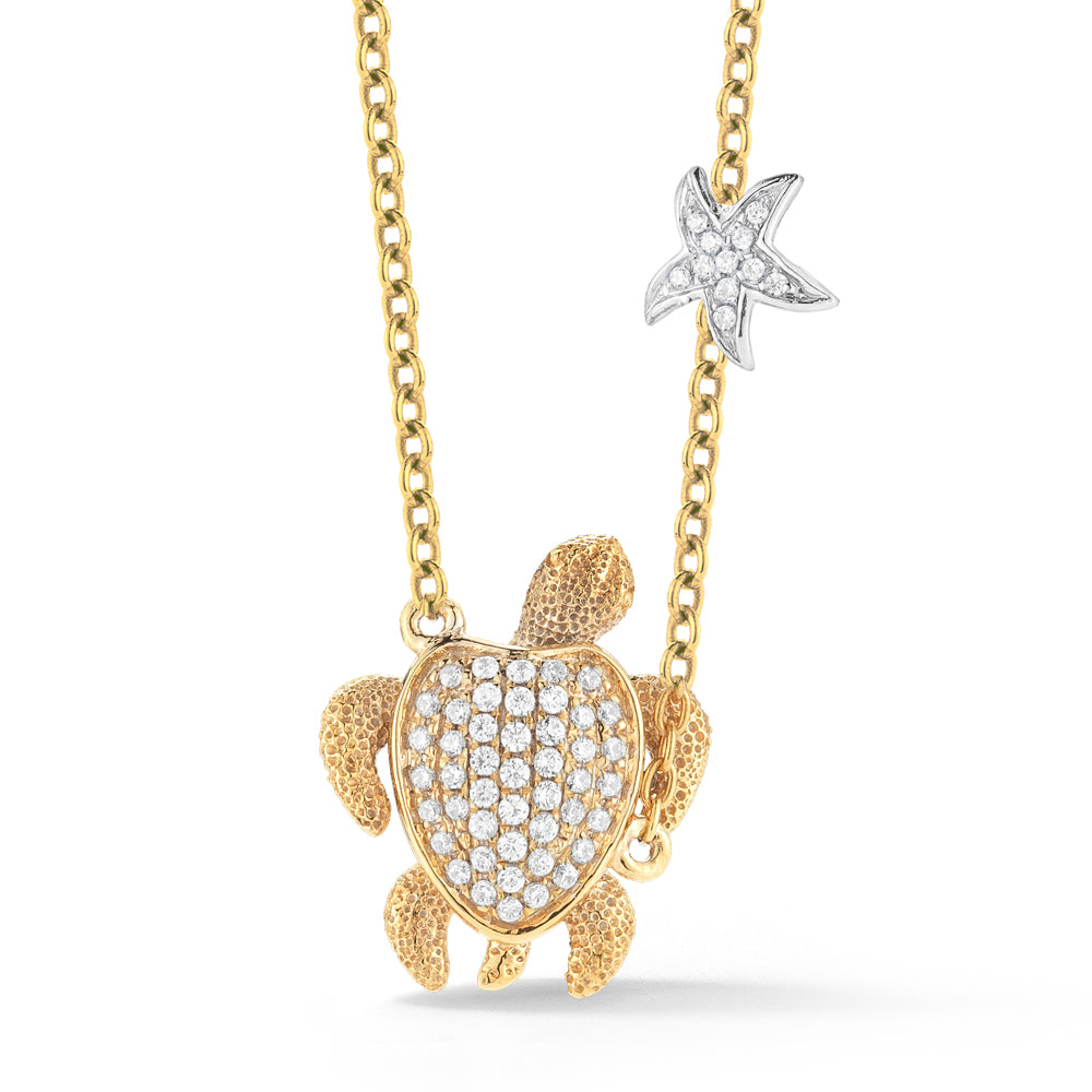 14K TURTLE DIAMOND NECKLACE 1/2 ON 18 INCHES CHAIN