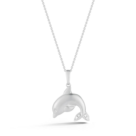 14KW DOLPHIN PENDANT 5 DIAMONDS 0.045CT ON 18 INCH CHAIN