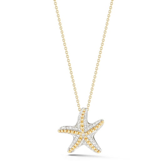 14K TWO TONE 3/4 STARFISH PENDANT WITH 0.23CT DIAMONDS ON 18 INCHES CABLE CHAIN