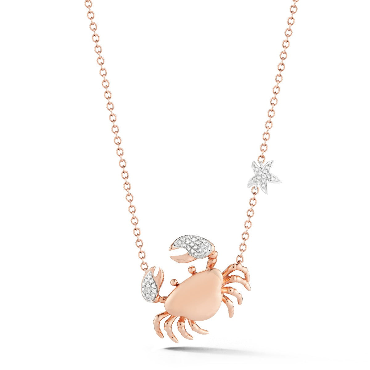 14K CRAB SET WITH 44 DIAMONDS T.W 0.15CT. 1/2 ON 18 INCHES CHAIN