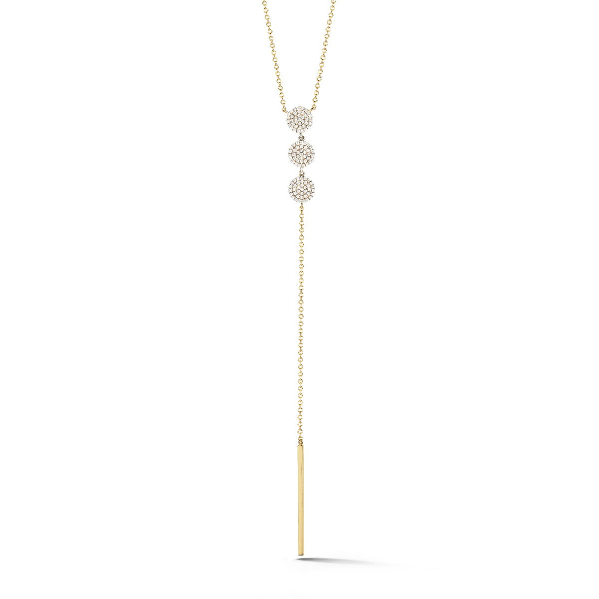 FASHIONABLE LARIAT NECKLACE IN 14K WITH 114 DIAMONDS T.W 0.38CT ON 18 INCHES CHAIN