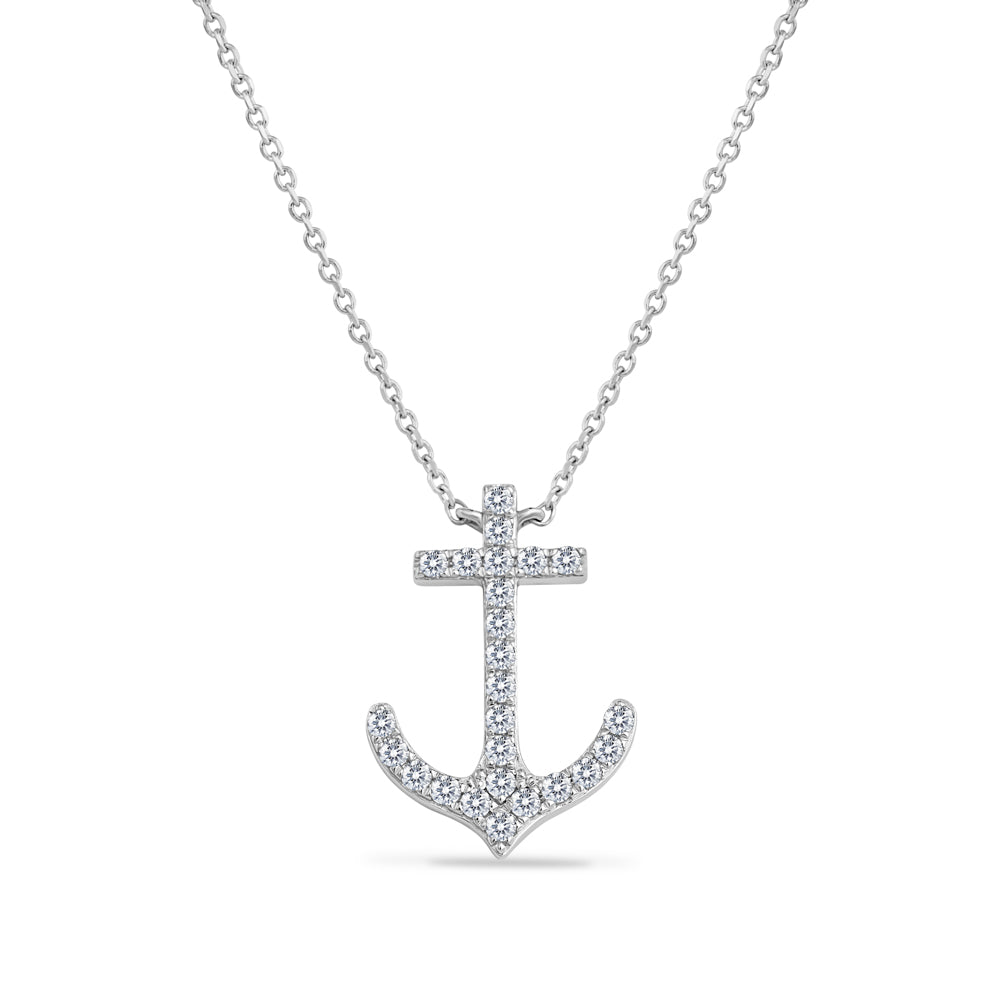 14K ANCHOR NECKLACE 25 DIAMONDS 0.25CT ON 18 INCHES CHAIN