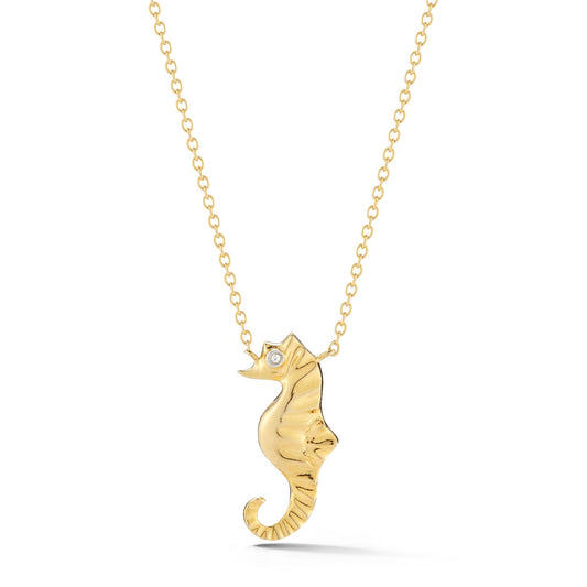 14K SEAHORSE NECKLACE 0.005C DIAMOND, ON 18 INCH CHAIN