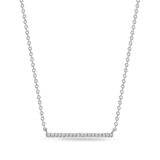 14K SINGLE STRAIGHT DIAMOND BAR NECKLACE 0.06CT ON 18 INCHES CHAIN