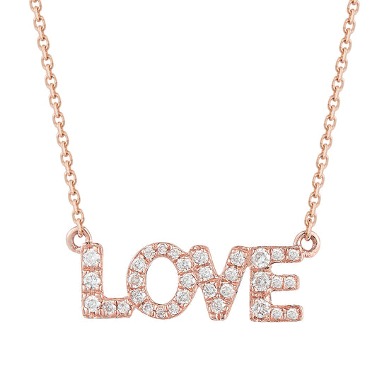 14K LOVE PENDANT WITH 33 DIAMONDS 0.12CT ON 18 INCHES CHAIN