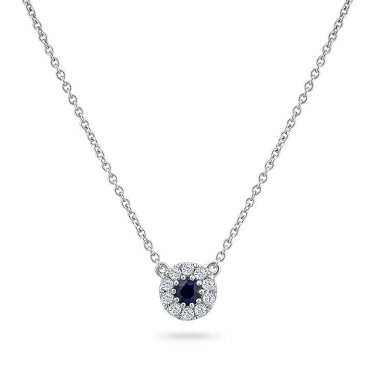 14K PENDANT WITH ROUND SHAPED SAPPHIRE 0.25CT & 10 DIAMONDS 0.14CT ON 18 INCHES CABLE CHAIN