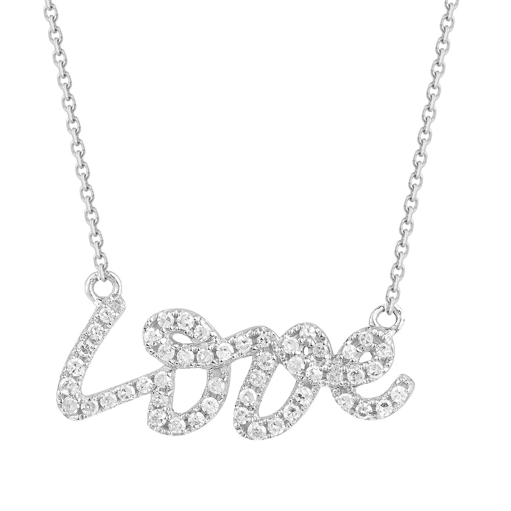 14K LOVE NECKLACE SET WITH 50 DIAMONDS 0.20CT ON 18 INCHES CHAIN