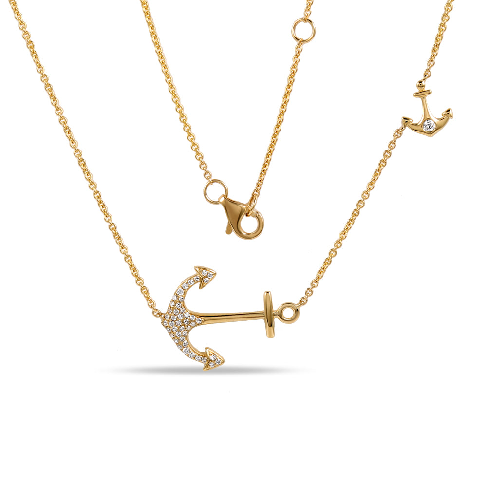 14K SIDEWAYS ANCHOR NECKLACE WITH 44 DIAMONDS 0.15CT, 20MM WIDTH, ON 18 INCHES CHAIN
