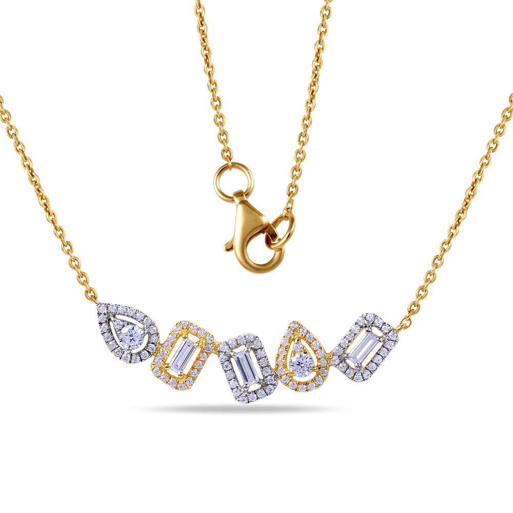 14K BEAUTIFUL NECKLACE WITH ROUND & BAGUETTE CUT DIAMONDS 0.55CT ON 18 INCHES CABLE CHAIN