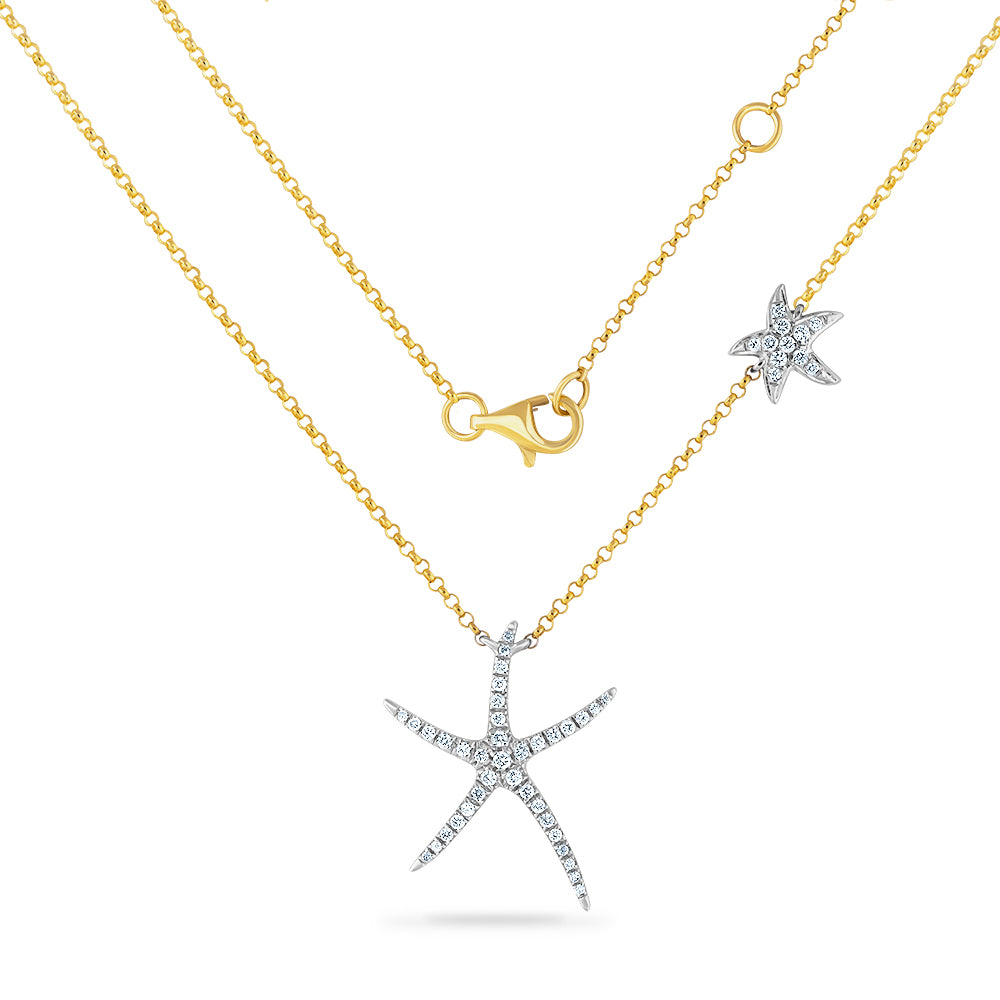 14K STARFISH NECKLACE WITH 48 DIAMONDS 0.22CT ON 18 INCHES CHAIN