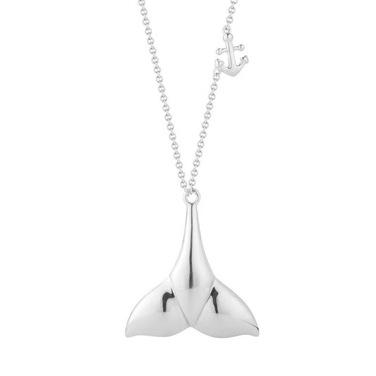 MODERN STERLING SILVER WHALE TAIL PENDANT 18" CHAIN 1  1/2" LONG BY 1  1/4" WIDE