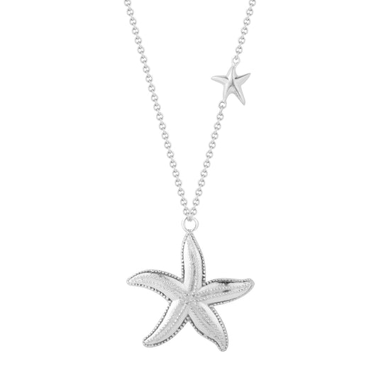 STERLING SILVER PIN POINT STARFISH PENDANT 18" CHAIN 1  1/4" DIAMETER
