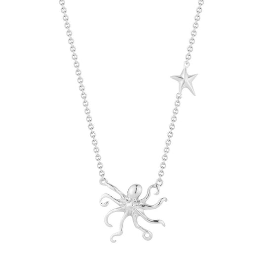 BEAUTIFUL STERLING SILVER OCTOPUS PENDANT 18" CHAIN 1" DIAMETER