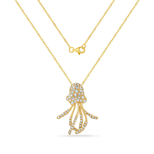 14KY JELLY FISH PENDANT WITH 70 ALL WHITE DIAMONDS 0.56CT ON 18 INCHES CHAIN