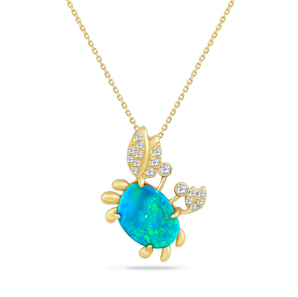 14K CRAB PENDANT WITH 1 OPAL 2.35CT & 17 DIAMONDS 0.22CT ON  18 INCHES CHAIN