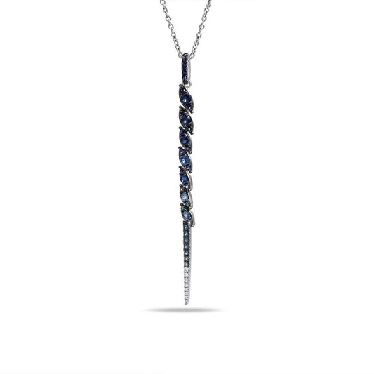 14K DROP PENDANT WITH 8 DIAMONDS 0.03CT & 28 SAPPHIRES 0.65CT ON 18 INCHES CABLE CHAIN