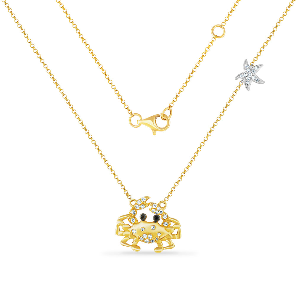14K CRAB NECKLACE WITH 34 DIAMONDS 0.20CT & 2 BROWN DIAMONDS 0.015CT 15MM LONG x 19MM WIDE