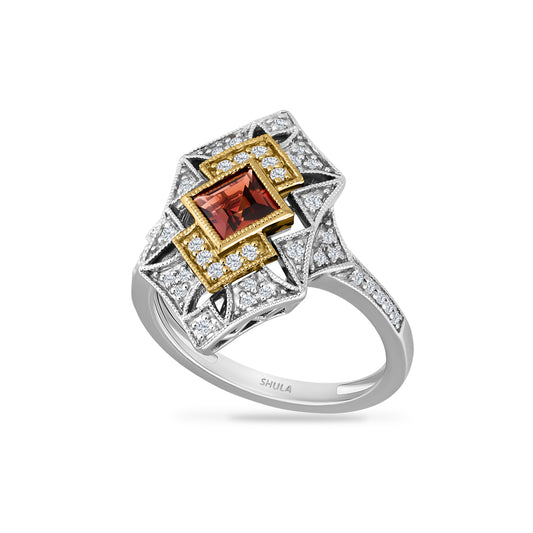 14K DIAMOND RING TDW 0.25CT WITH RED GARNET 0.90CT