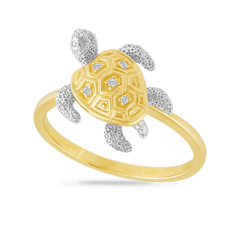 14K FUN TURTLE RING WITH 5 DIAMONDS 0.025CT - MOVABLE LIMBS 1/2 INCHES WIDE
