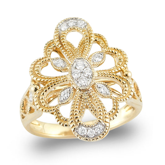 14K OPEN FILIGREE DIAMOND RING