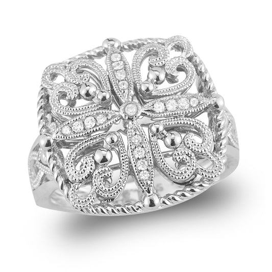 14K FILIGREE DIAMOND RING
