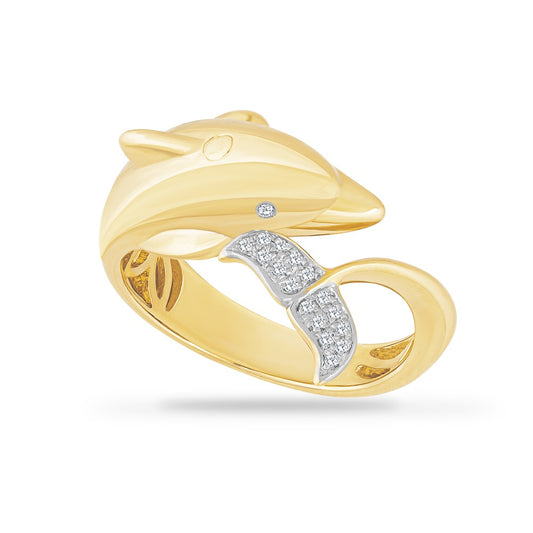 14K DOLPHIN RING WITH 18 DIAMONDS ON THE TAIL 0.06CT