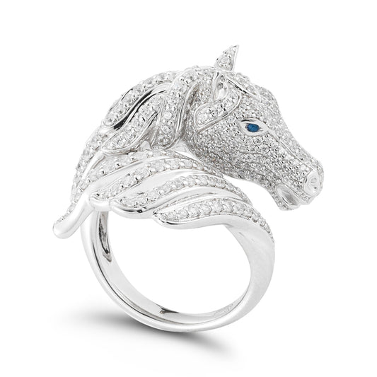 14K GOLD HORSES HEAD RING WITH DIAMONDS