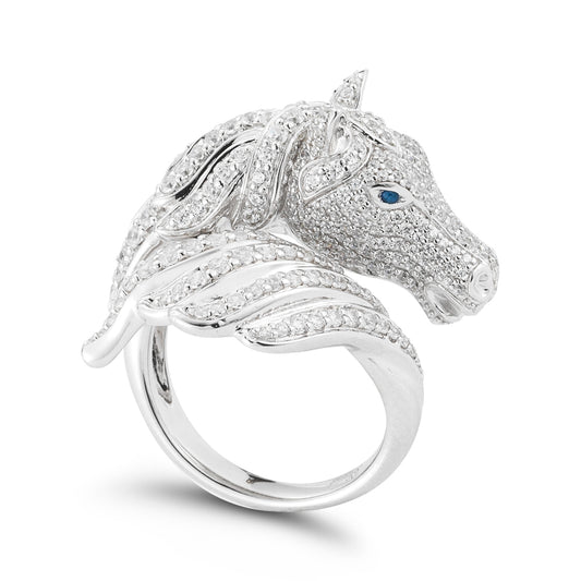 14K HORSES HEAD RING WITH DIAMONDS