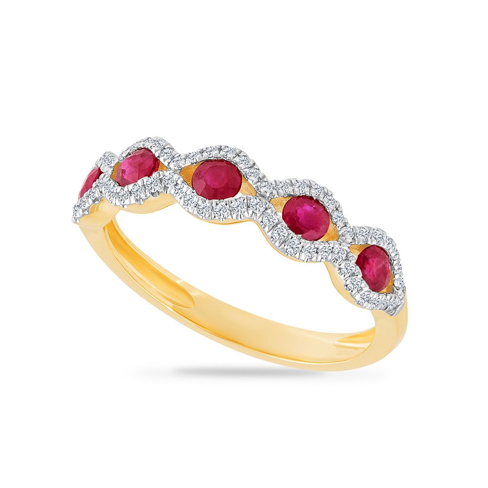 14K CLASSIC RING WITH 62 DIAMONDS 0.21CT & 5 RUBIES 0.65CT