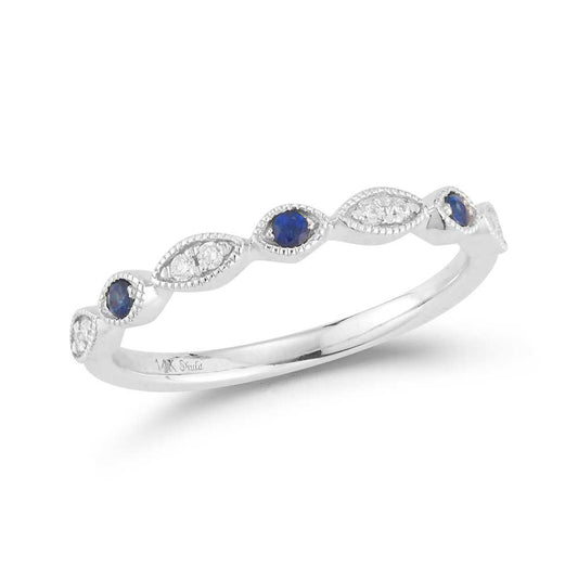 14K BAND FEATURING 8 DIAMONDS 0.08CT & 3 BLUE SAPPHIRES 0.087CT
