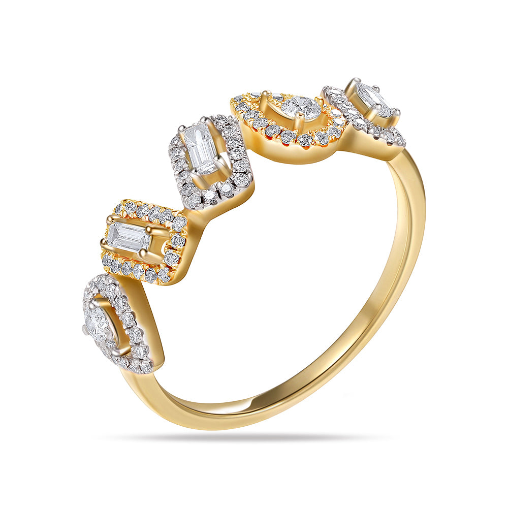 BEAUTIFUL MULTI SHAPE RING WITH 84 ROUND DIAMONDS 0.33CT & 3 BAGUETTES 0.13CT