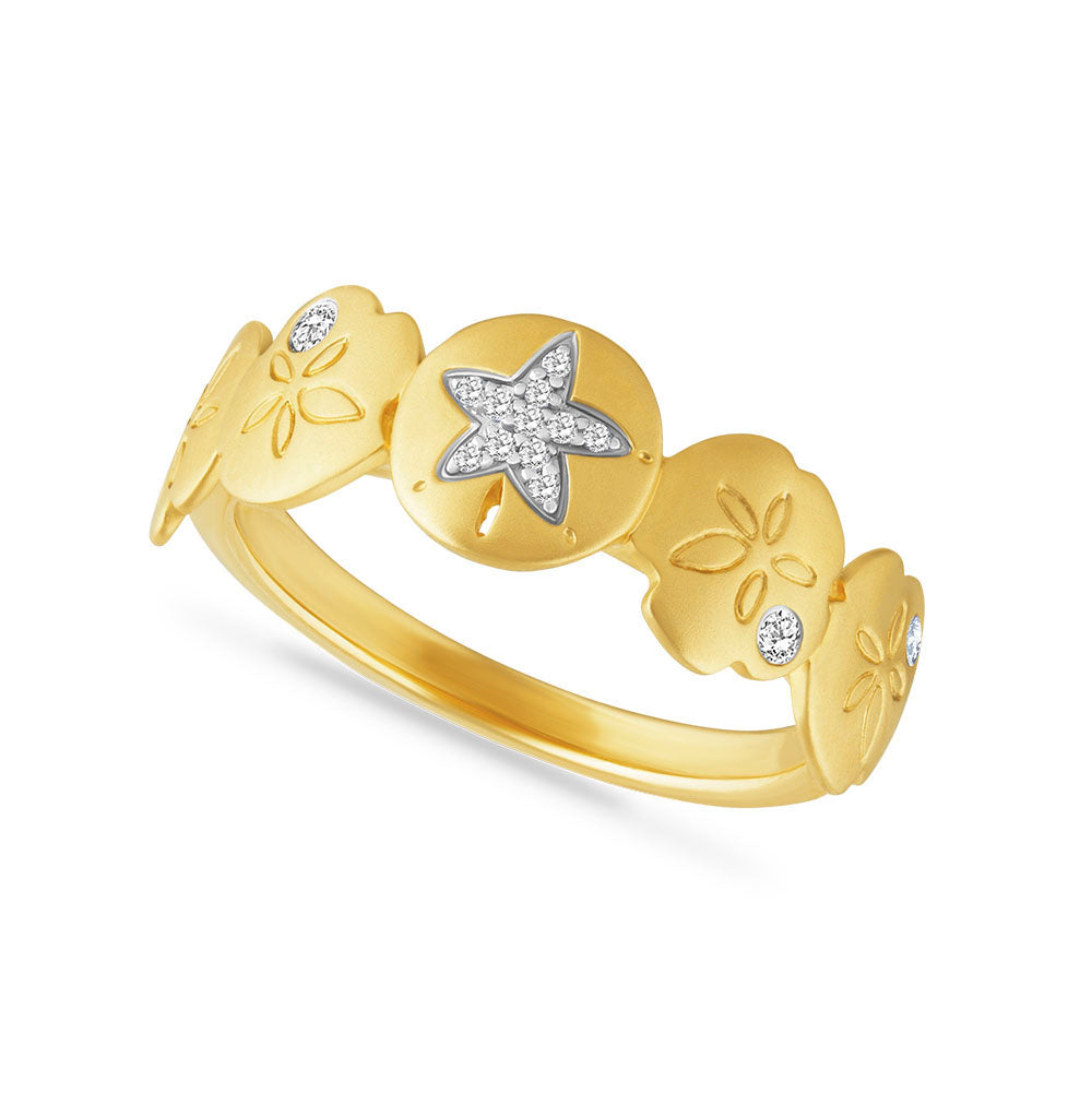 14K SAND DOLLAR RING WITH 13 DIAMONDS 0.10CT