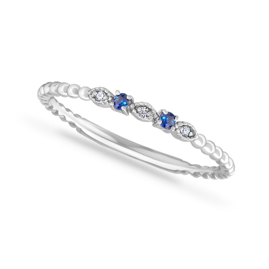 14K RING WITH 2 SAPPHIRES & 3 DIAMONDS 0.06CT