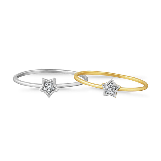 14K DAINTY STAR RING WITH 6 DIAMONDS 0.06CT