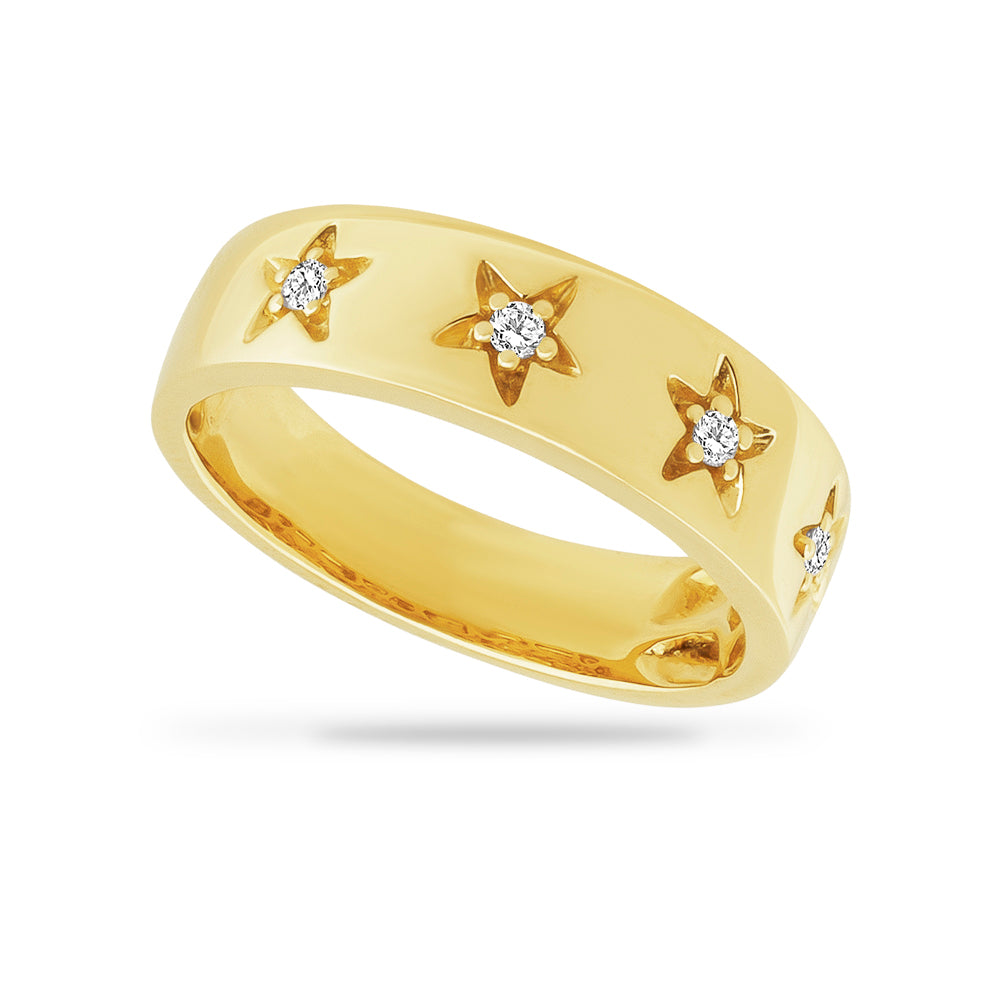 14K STARFISH DESIGN BAND WITH 4 DIAMONDS 0.08CT, 5 MM WIDE