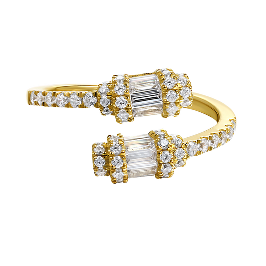 14K OPEN DESIGN RING WITH 60 ROUND DIAMONDS 0.54CT & 5 BAGUETTE DIAMONDS 0.46CT AROUND 14.5MM