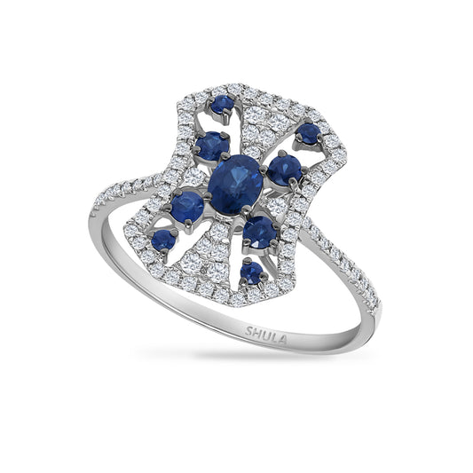 14K RING WITH 9 SAPPHIRES 0.48CT & 70 DIAMONDS 0.24CT