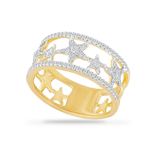 14KY MULTI STARFISH BAND WITH 48 DIAMONDS 0.40CT, 9.5MM WIDE BAND