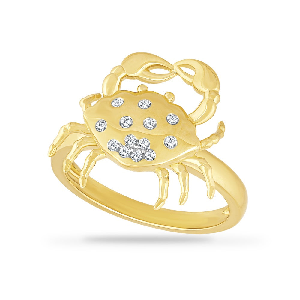 14K CRAB RING WITH 13 DIAMONDS 0.10CT, CRAB 16.8MM