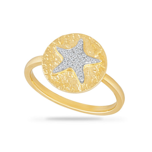 14K STARFISH RING WITH 28 DIAMONDS 0.10CT, TOP 12.7MM DIAMETER